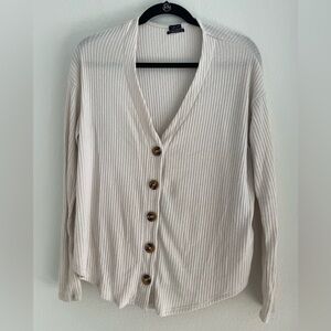 Urban Outfitters Light Cream Ribbed Button-Front Cardigan